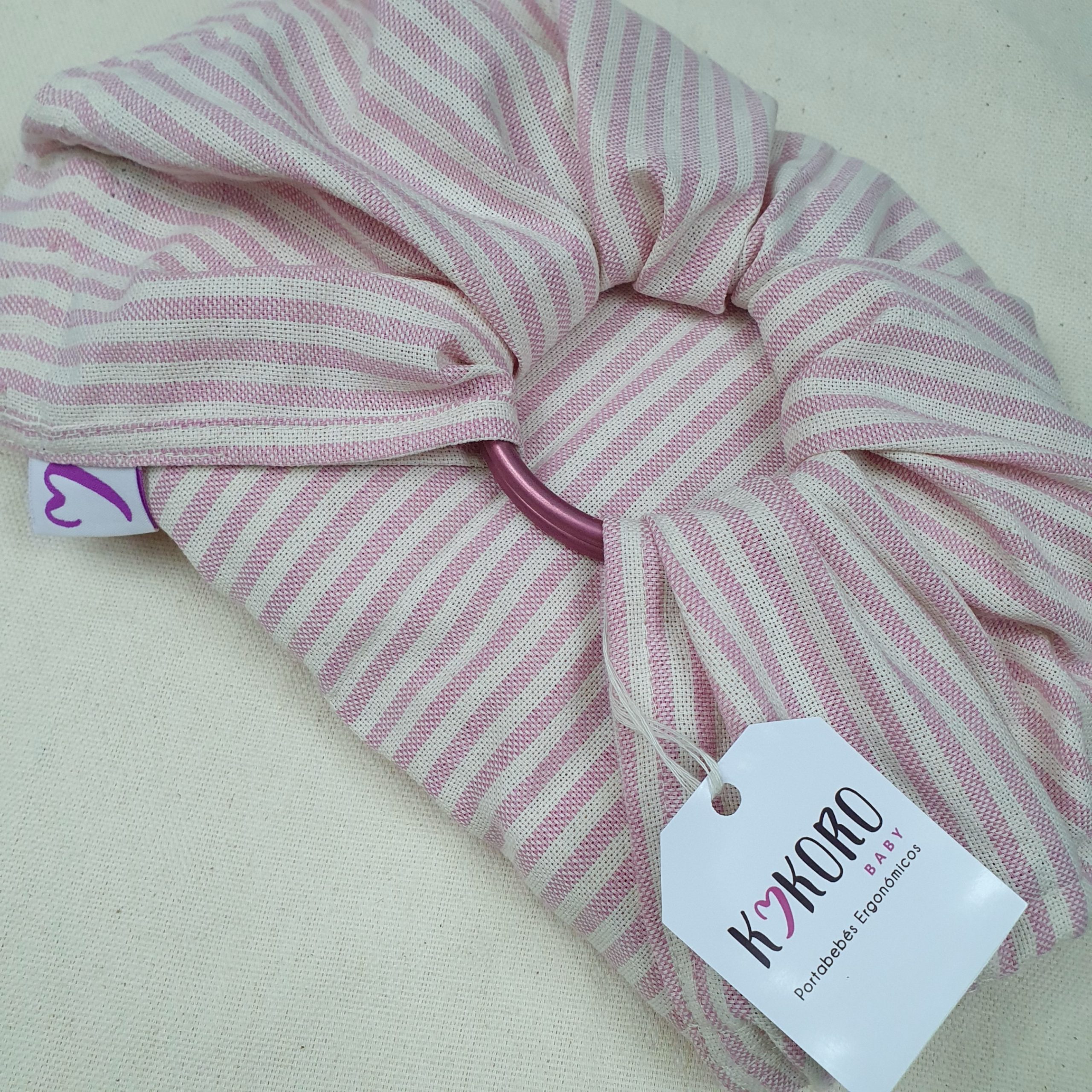 Bandolera tejida tafetan franjas rosa pastel