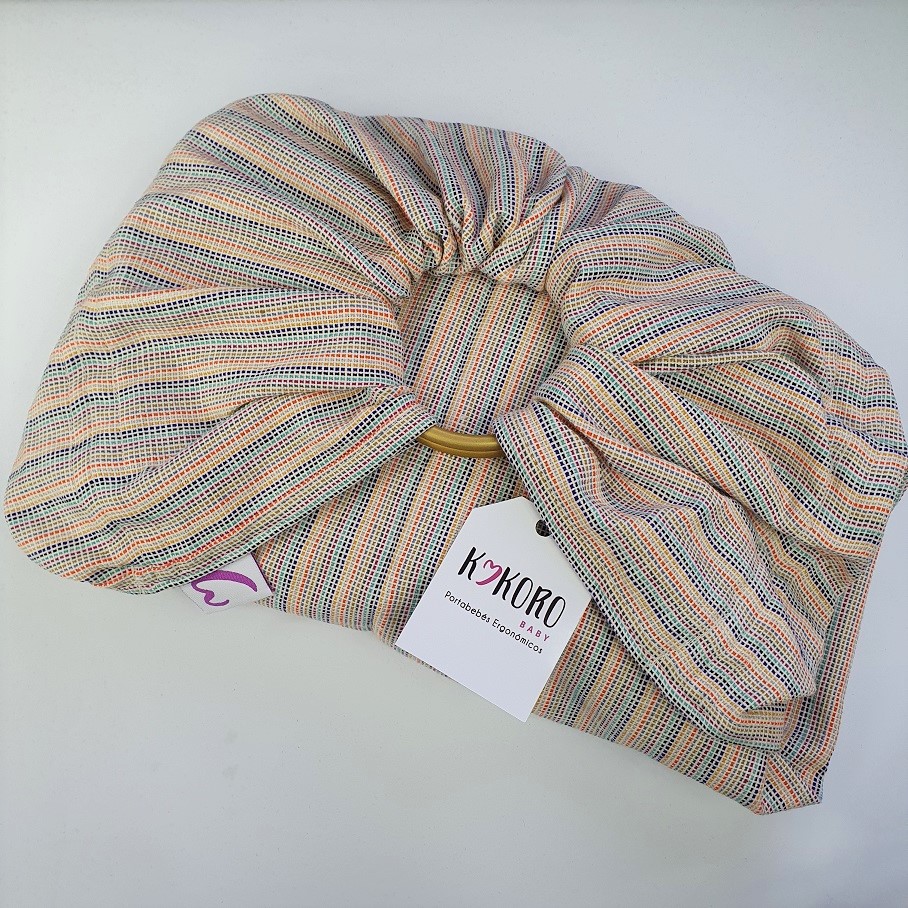 Bandolera tejida tafetan peinecillo crema multicolor