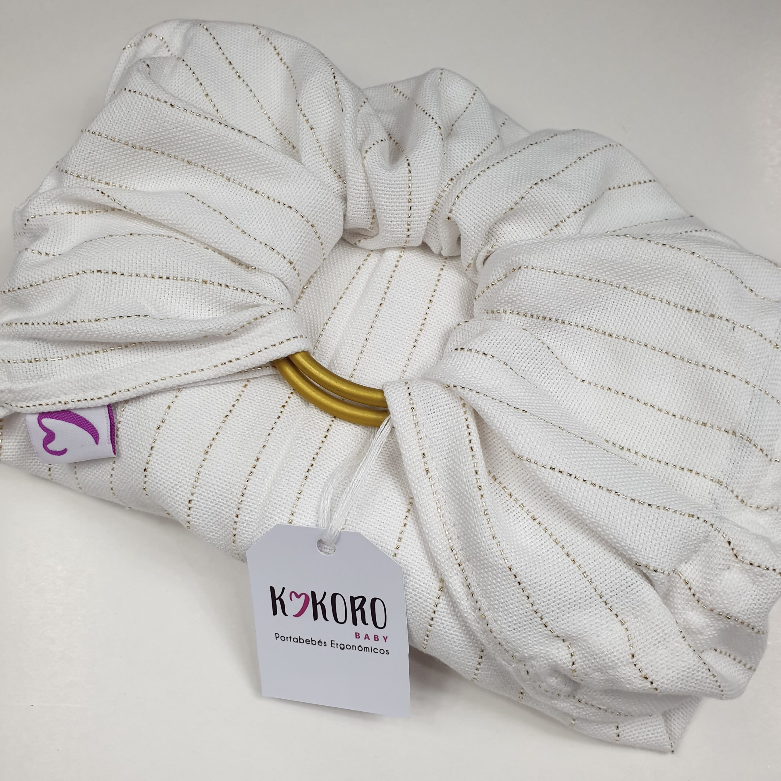 Bandolera tejida tafetan blanco con dorado